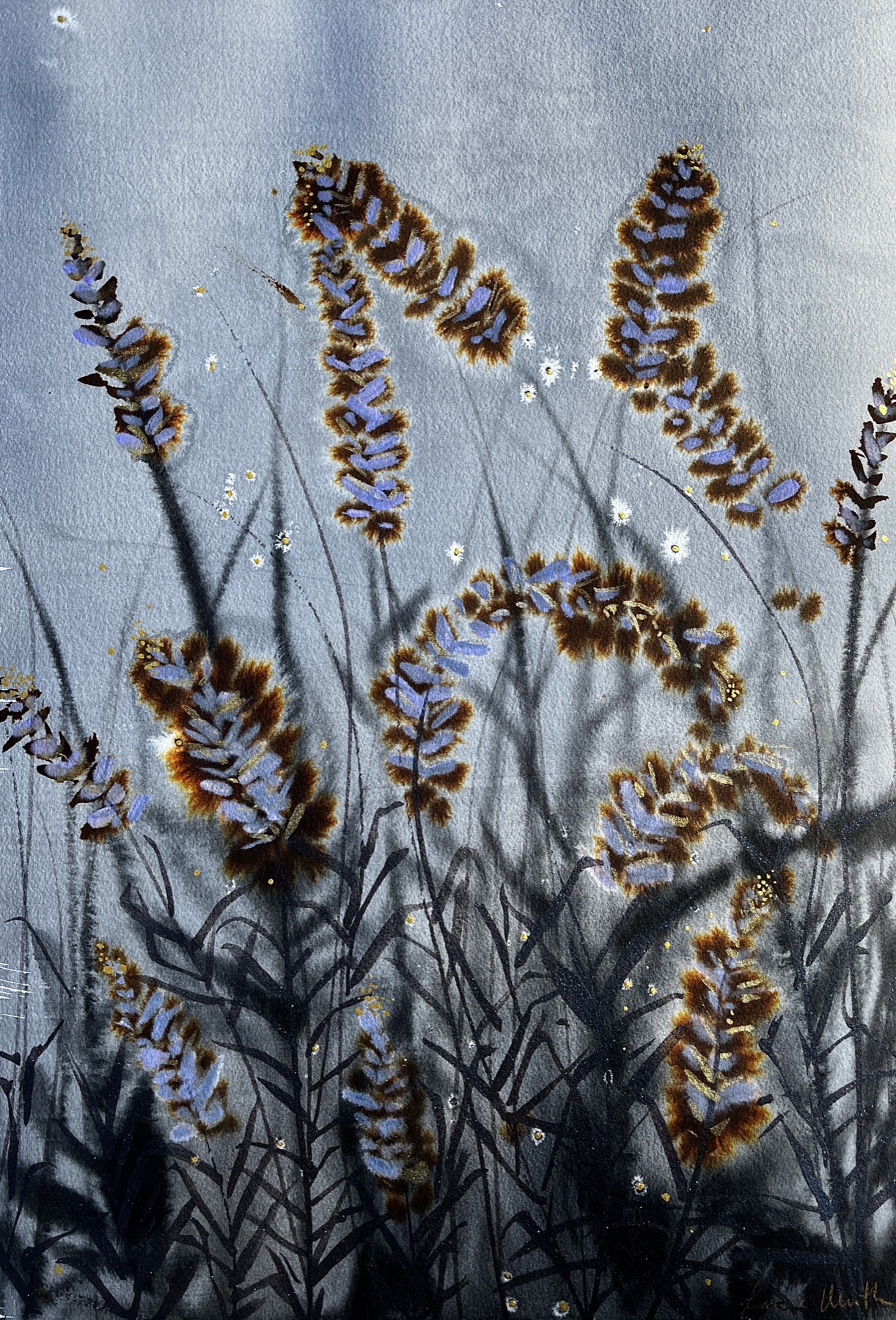 Lavender — lavender in ink, salt, and watercolor by Laurie Werth