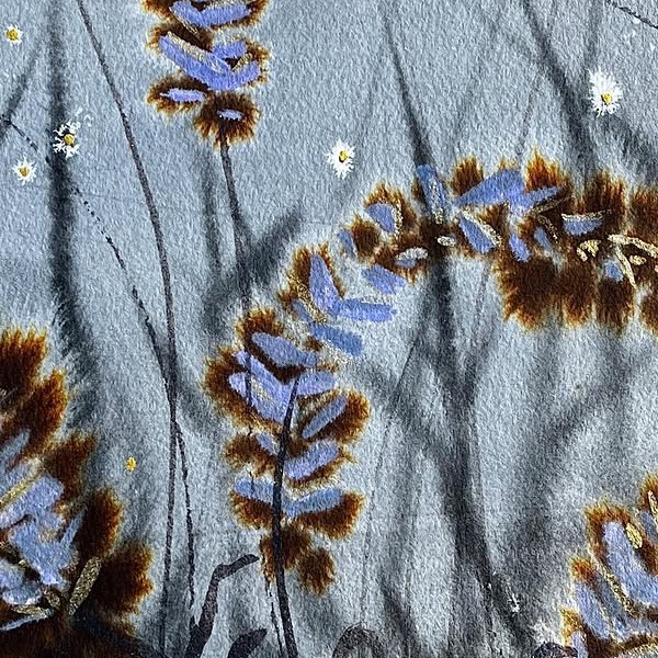 Lavender study in ink, salt and watercolor — recent post by Laurie Werth