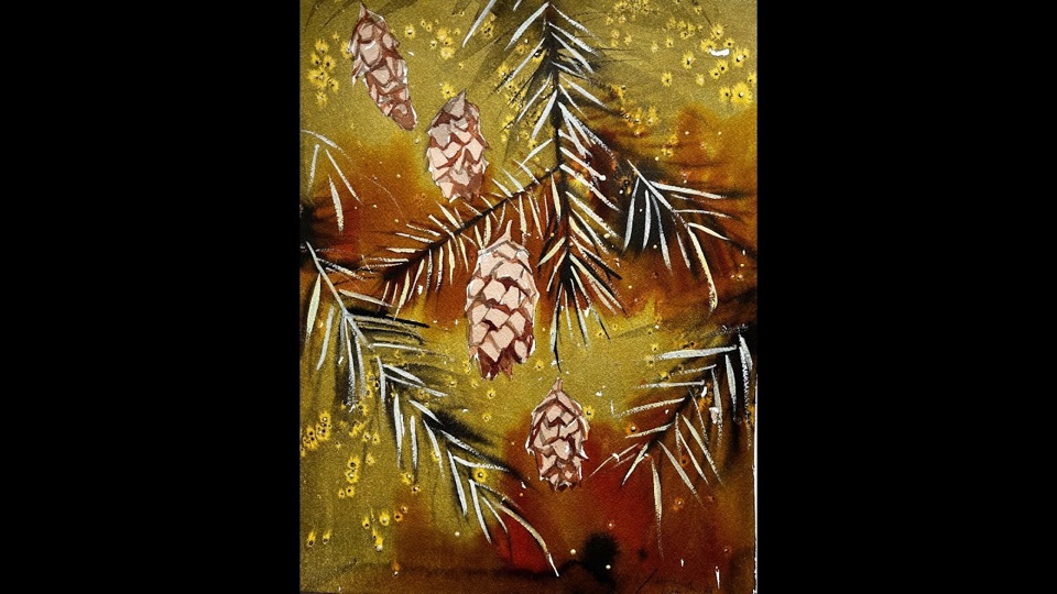 Silver Spruce — ink and watercolor pinecones by Laurie Werth