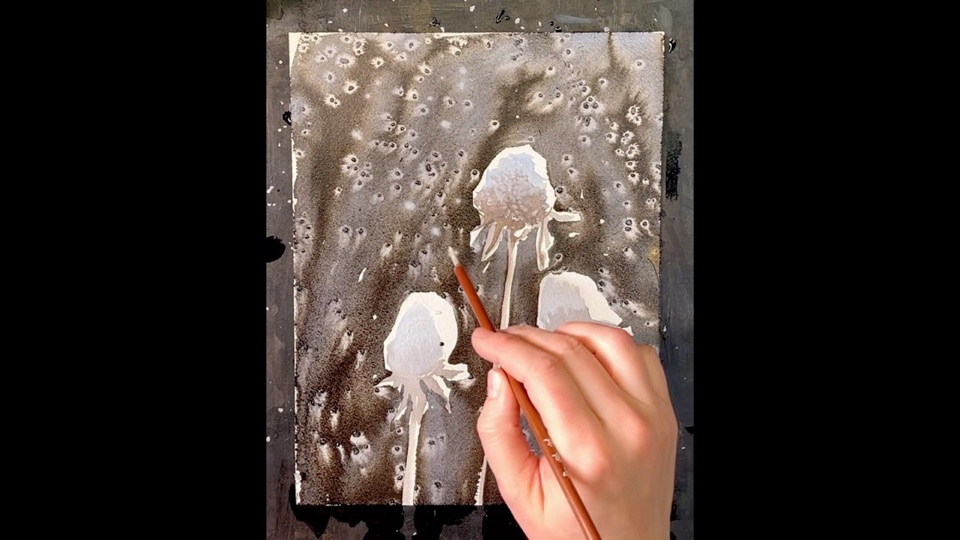 Black-Eyed Susans in snow — process film by Laurie Werth